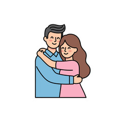 Loving couple hugging tightly, emotional connection flat vector illustration on white background