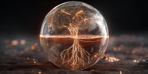 Glowing Tree of Life in Sphere: A Symbol of Growth and Interconnectedness