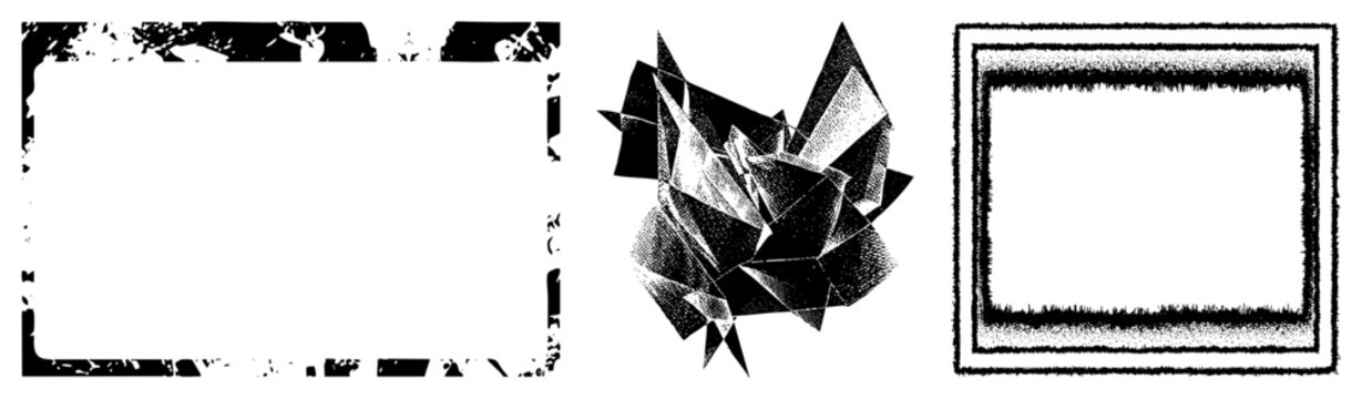 Geometric Origami Bird with Halftone Texture and Grunge Frames