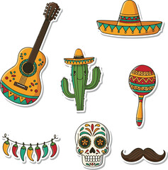 Vibrant mexican fiesta elements featuring a silhouette