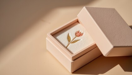Elegant gift box with flower illustration on soft beige background  