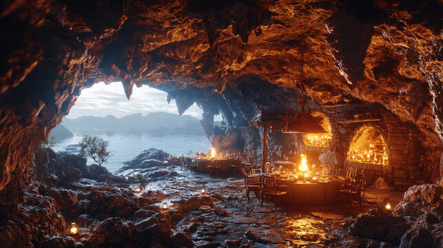 Enchanted Cave Dining Experience with Natural Lighting and Stone Decor