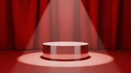 Valentine's day red background. Podium table top with spot light for product placement mockup.