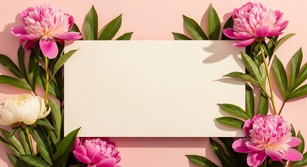 Obraz premium Beautiful mothers day background with pink flowers and greenery