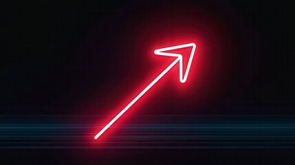 A bright red neon arrow pointing upward against a dark background, creating a striking visual contrast.