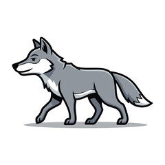 Cartoon gray wolf walking on white background © fahad