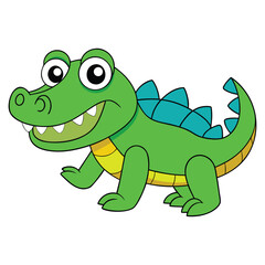 Cute cartoon crocodile smiling, funny alligator illustration with big eyes and sharp teeth, friendly reptile mascot for kids