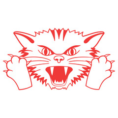 Stylized angry cat head design in line art style