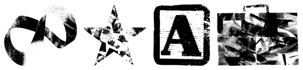 Abstract Halftone Glyphs with Textured Shapes and Geometric Forms