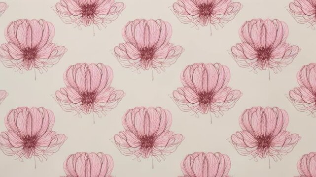 Repetitive pattern of delicate pink line-drawn flowers on a pale background