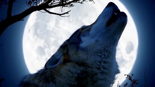 Wolf Howling at the Moon - A Nighttime Serenade in the Wilderness.
