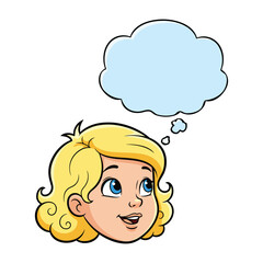 Obraz premium Cartoon woman thinking with thought bubble