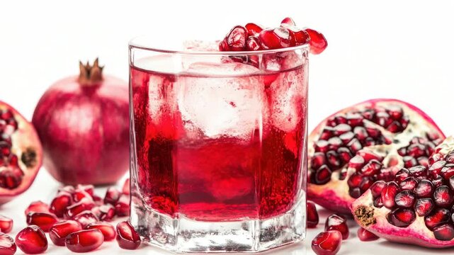 Video Fresh pomegranate with its juicy arils alongside the cut in half fruit, great for showcasing or serving