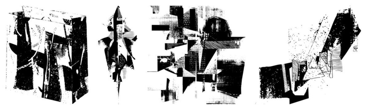 Abstract Geometric Forms in Bold Black and White Halftone Composition
