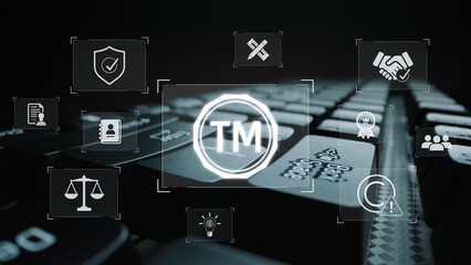 Trademark protection and legal compliance with TM icon, copyright law, patent check, intellectual...