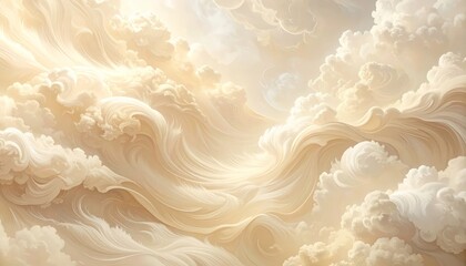 Creamy abstract clouds in soft pastel sky. Dreamy cloudscape texture, peaceful ethereal background for design, branding, fantasy landscapes