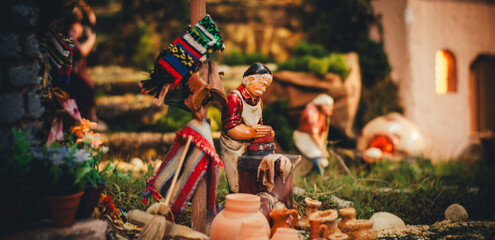 Traditional Christmas Nativity Scene with Handcrafted Miniature Village, Beautifully Illuminated...