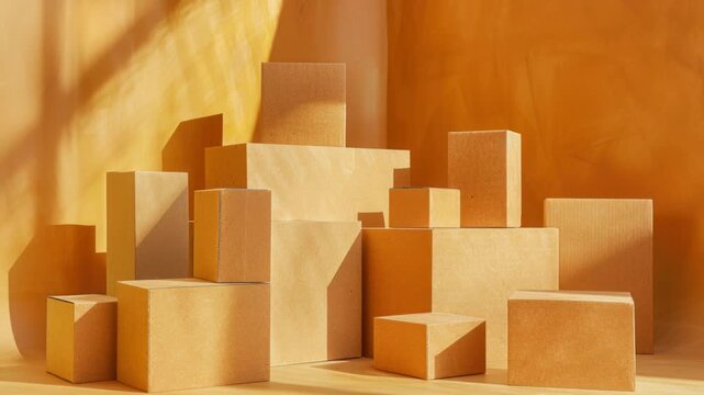 Video A pile of cardboard blocks stacked on a wooden floor, ready for creative play or building