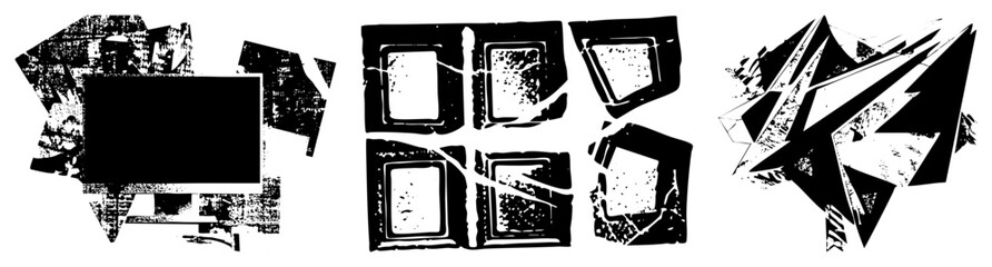 Obraz premium Abstract Geometric Shapes with Distressed Textures and Fragmented Forms