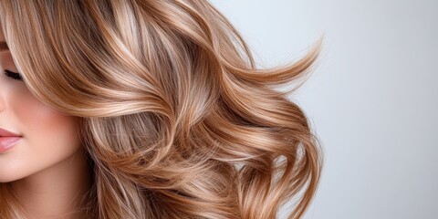 Fototapeta premium Long wavy brown hair flowing gracefully in a bright setting