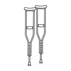 Pair of crutches standing upright on a white background © Fahad