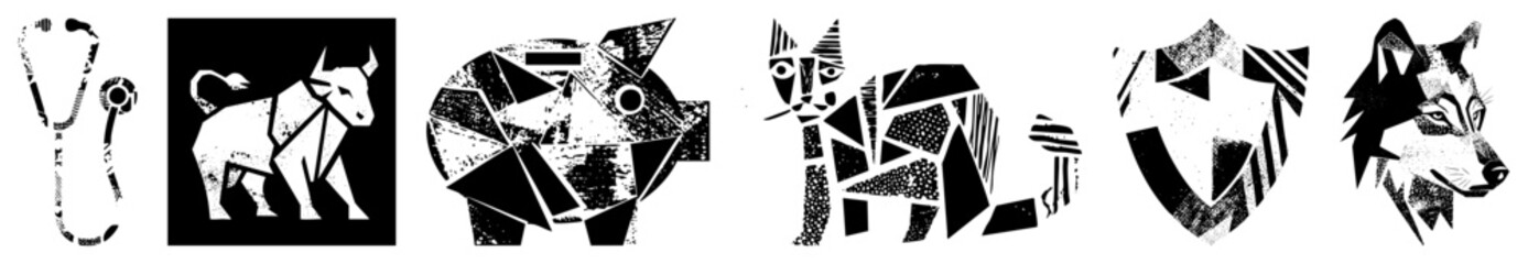 Obraz premium Geometric Animal Silhouettes in Abstract Black and White Vector Art