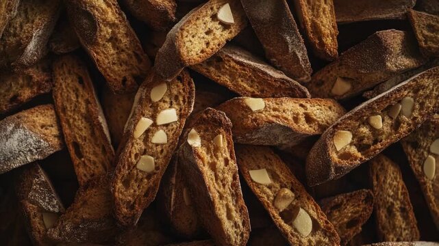 Video Freshly baked breadsticks in a close-up shot, suitable for food or bakery advertising