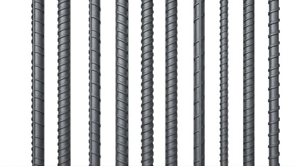 Obraz premium A close-up view of multiple steel rebar rods on transparent background