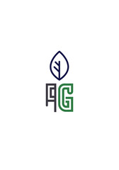 Obraz premium Green AG Letter Logo with Leaf Icon on Isolated White Background