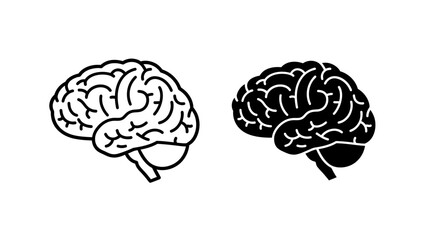 A minimalist vector illustration of two brain silhouettes in black and white