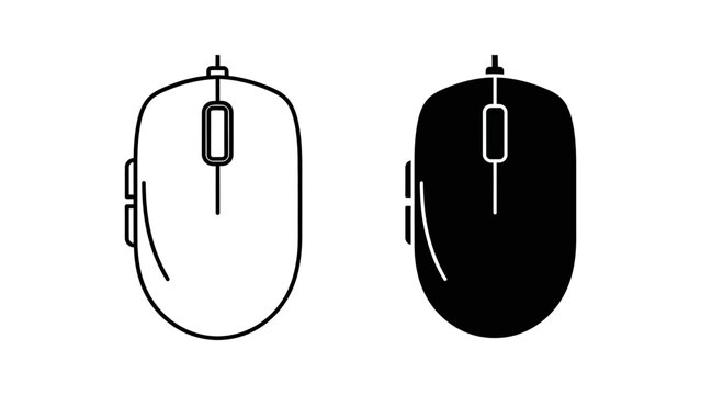 A minimalist vector graphic illustration of two computer mice in black and white