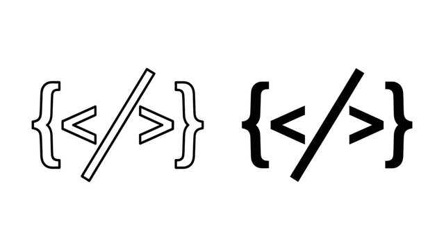 A vector graphic illustration of coding symbols and brackets in a modern design style