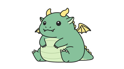 Fototapeta premium Cute Chubby Green Dragon Cartoon Character