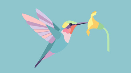 Fototapeta premium Hummingbird Feeding on Flower, Geometric Style, Colorful Vector Art