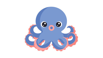 Obraz premium Cute Blue Octopus Cartoon Character with Pink Tentacles