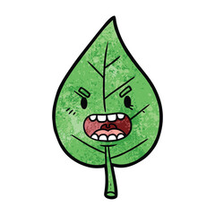 Angry cartoon leaf with funny expression