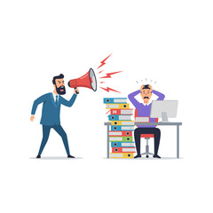 Fototapeta premium Man Shouting Through Megaphone at Office Worker.