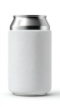 Blank White Fabric Can Cooler or Koozie Sleeve Isolated on White Background