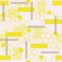 Seamless bee honeycomb square pattern with yellow flowers
