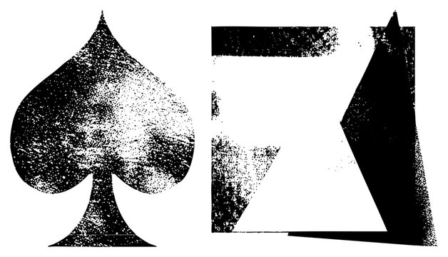 Vintage Halftone Spade and Abstract Geometric Shapes Vector Graphic