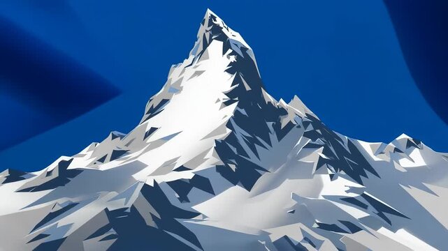 Low poly mountain range animation with snowy peaks and blue sky background