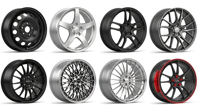 Collection of modern car wheels