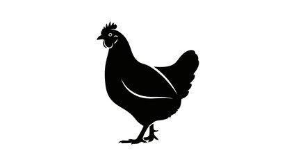 Fototapeta premium Black chicken silhouette, simple farm animal icon on white background