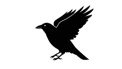 Fototapeta premium Black Crow Silhouette Flying Isolated on White Background, Vector Icon