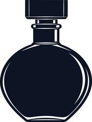 Naklejka premium Scent bottle silhouette with circular base and decorative cap vector illustration for aromatherapy and cosmetic industry graphic icons