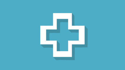 Obraz premium White Cross Icon with Shadow on Blue Background, Health and Medical Symbol