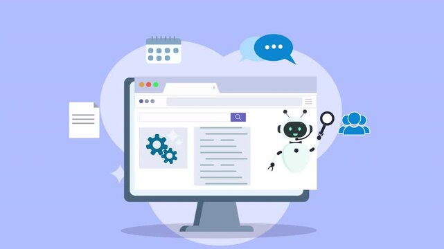 Computer Screen Displaying Website with Chatbot and Gears.