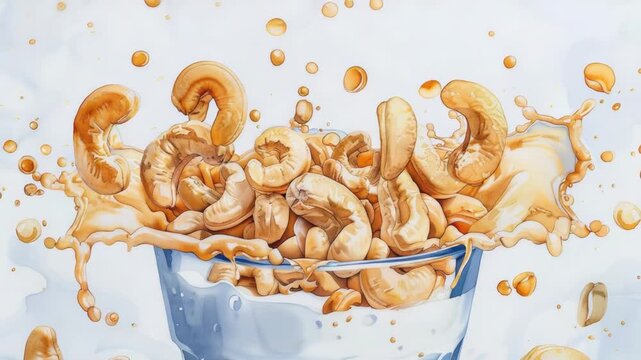 Video A bowl filled with nuts and milk, great for snacking or serving as a healthy treat