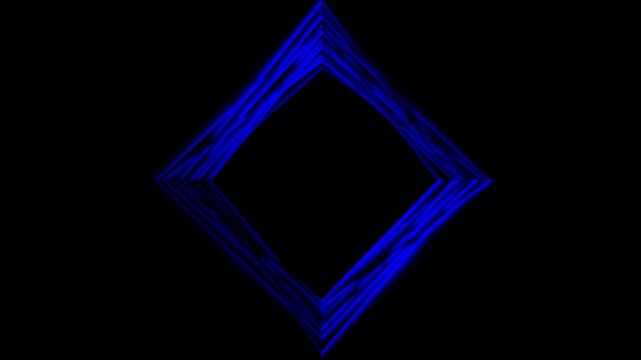 Abstract blue glowing diamond shape frame with copy space on black background motion loop