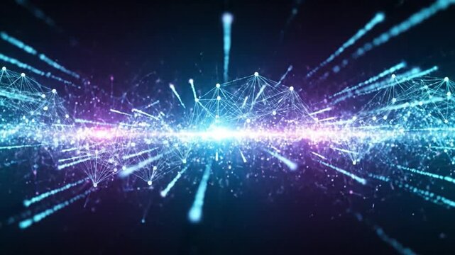 Futuristic Abstract Digital Background with Moving Data Points and Copy Space